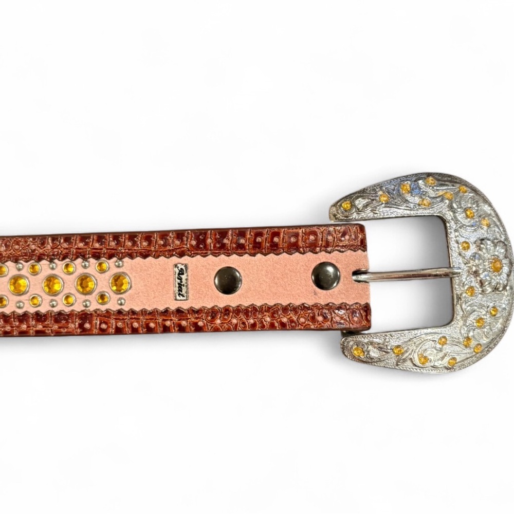 Ariat Pink Suede Western Belt Size 30 Brown Leather Rhinestone Studded